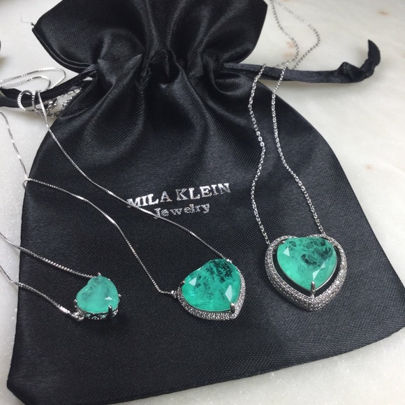 Heart Necklace Colombian Emerald Fusion Gemstone - Picture 2 of 5